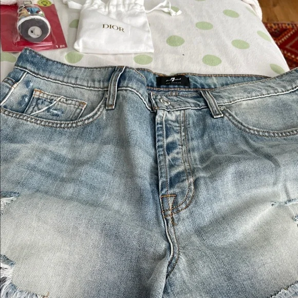 7 For All Mankind Faded Blue Jean Shorts - Picture 1 of 4